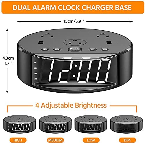 Bedside lamp with alarm clock and charging - 3 brightness levels