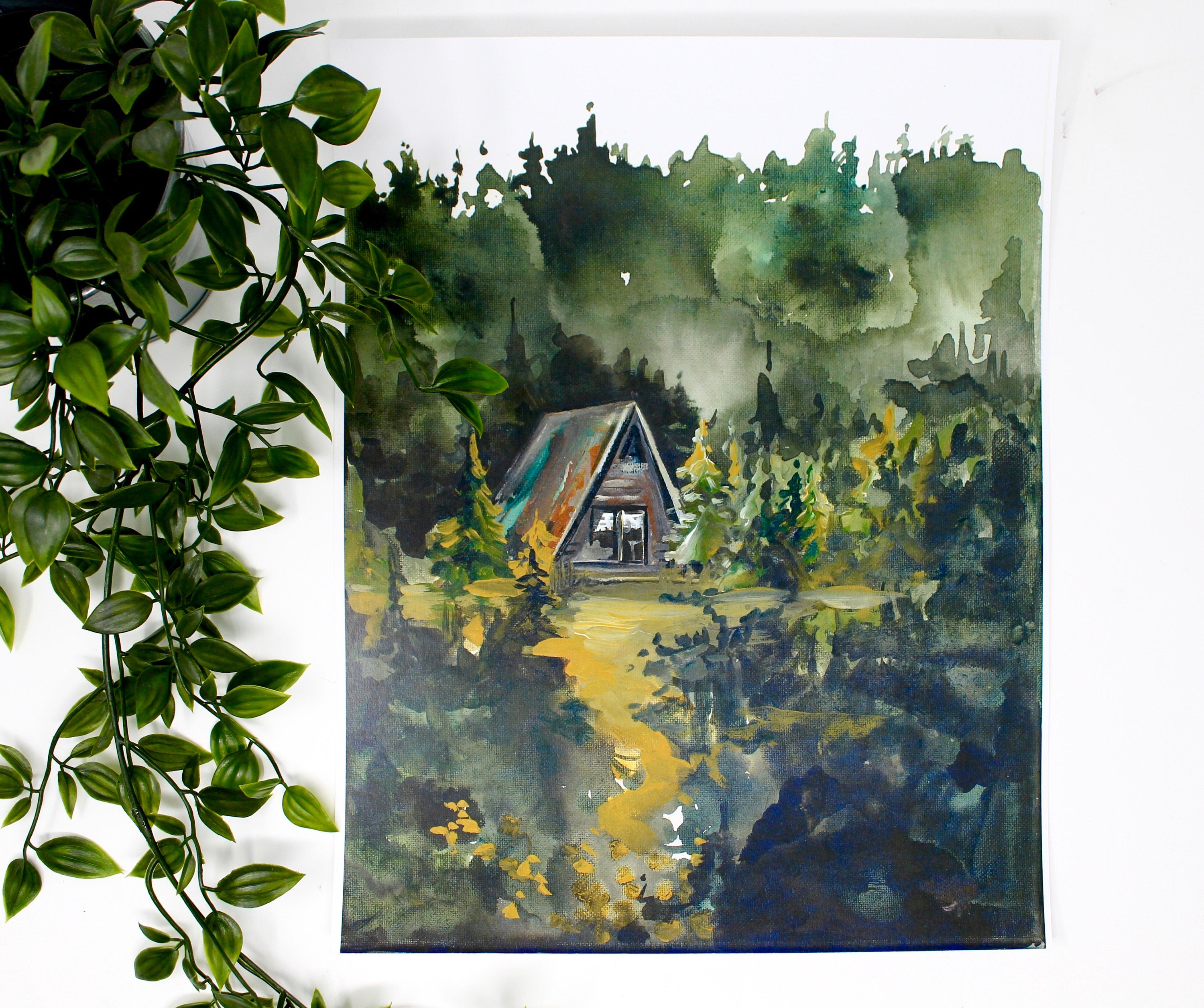 Cozy Cabin Print 11x14 Adventure Print Home Decor Watercolor Cabin Inspirational Wall Art
